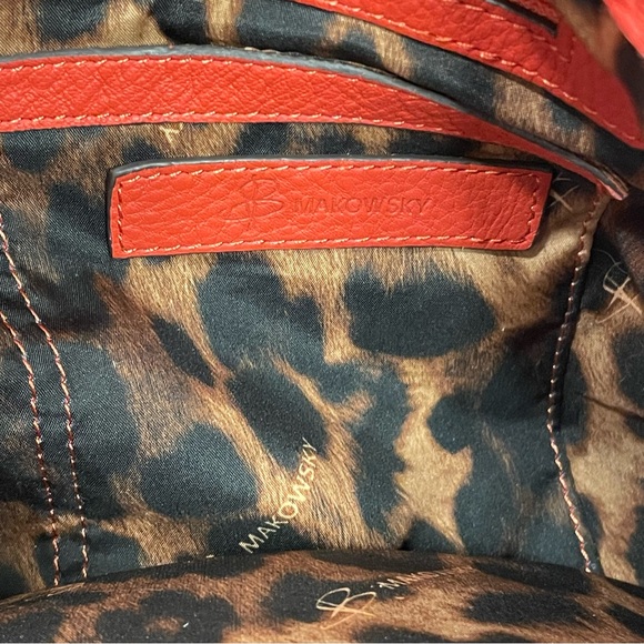 B. MAKOWSKY RED Pebbled Leather Hobo Shoulder Bag Purse - Picture 7 of 16